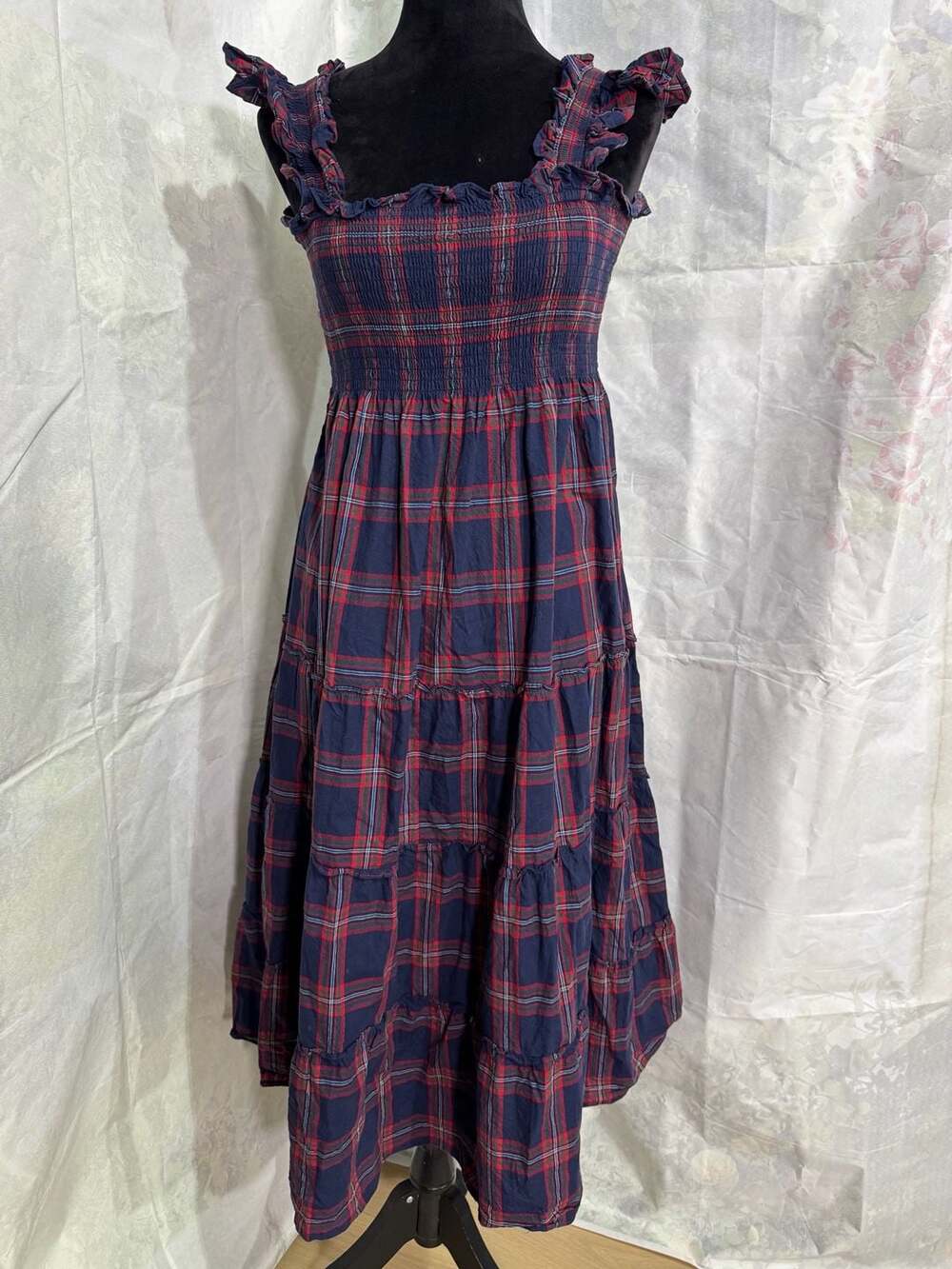 Hill House Home Plaid Print Midi Length Dress - Blue Dresses, Clothing